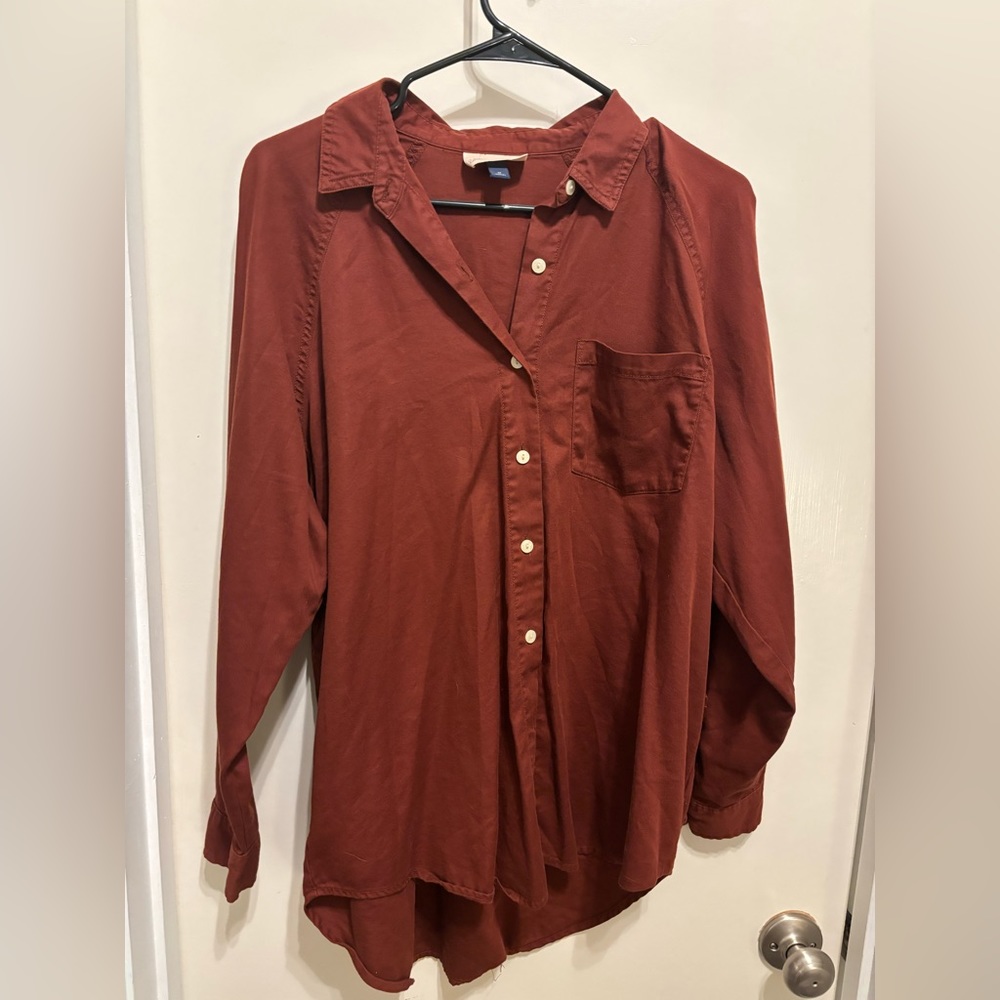 Burgundy button down shirt